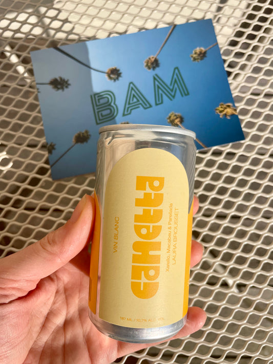 canette de vin blanc en terrasse