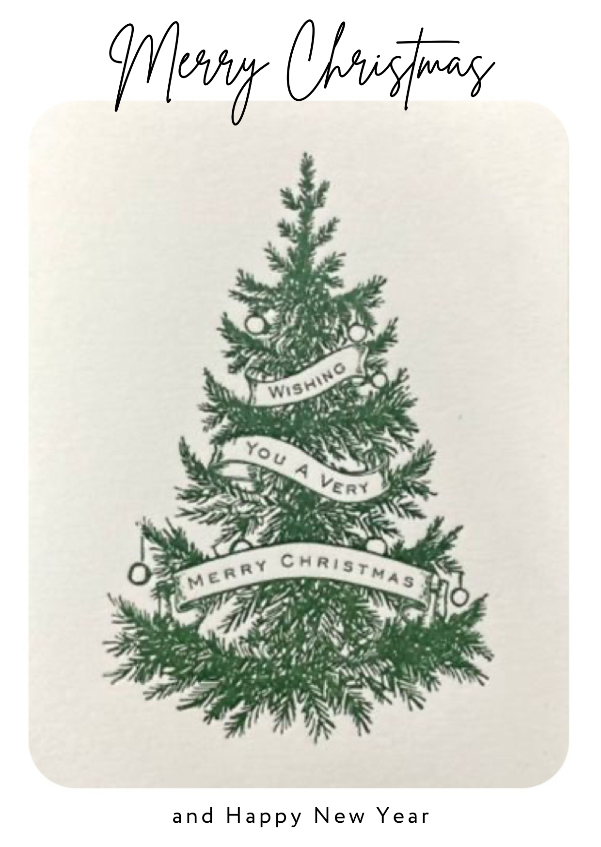 carte de voeux vintage banderole joyeux noel et bonne année sur sapin vert