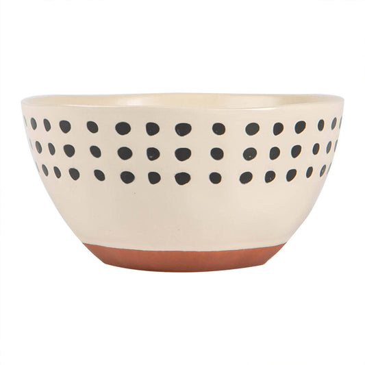 bol en céramique beige, pois noirs peints à la main, pour les chips à l'apéritif
