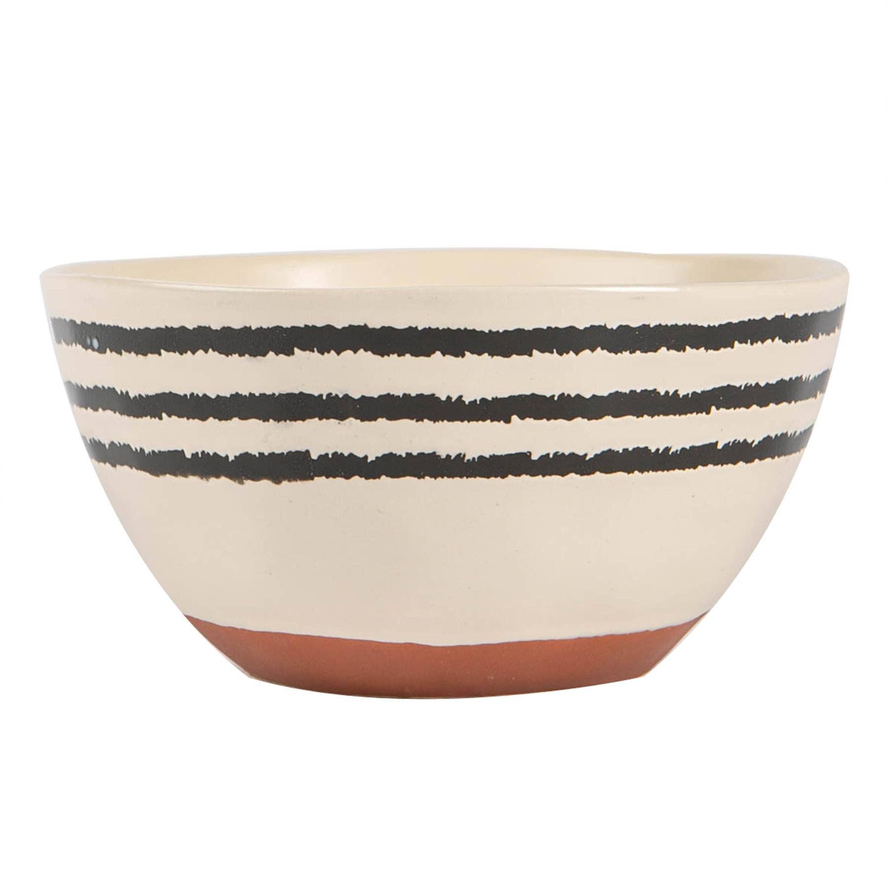 bol en céramique beige, rayures noires peintes à la main, pour les chips ou les olives à l'apéritif