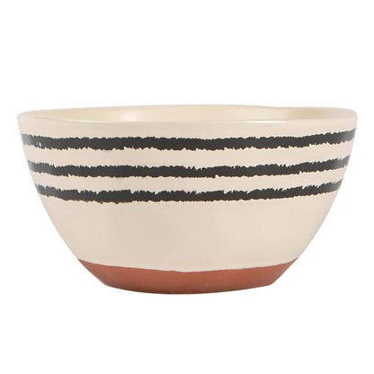 bol en céramique beige, rayures noires peintes à la main, pour les chips ou les olives à l'apéritif