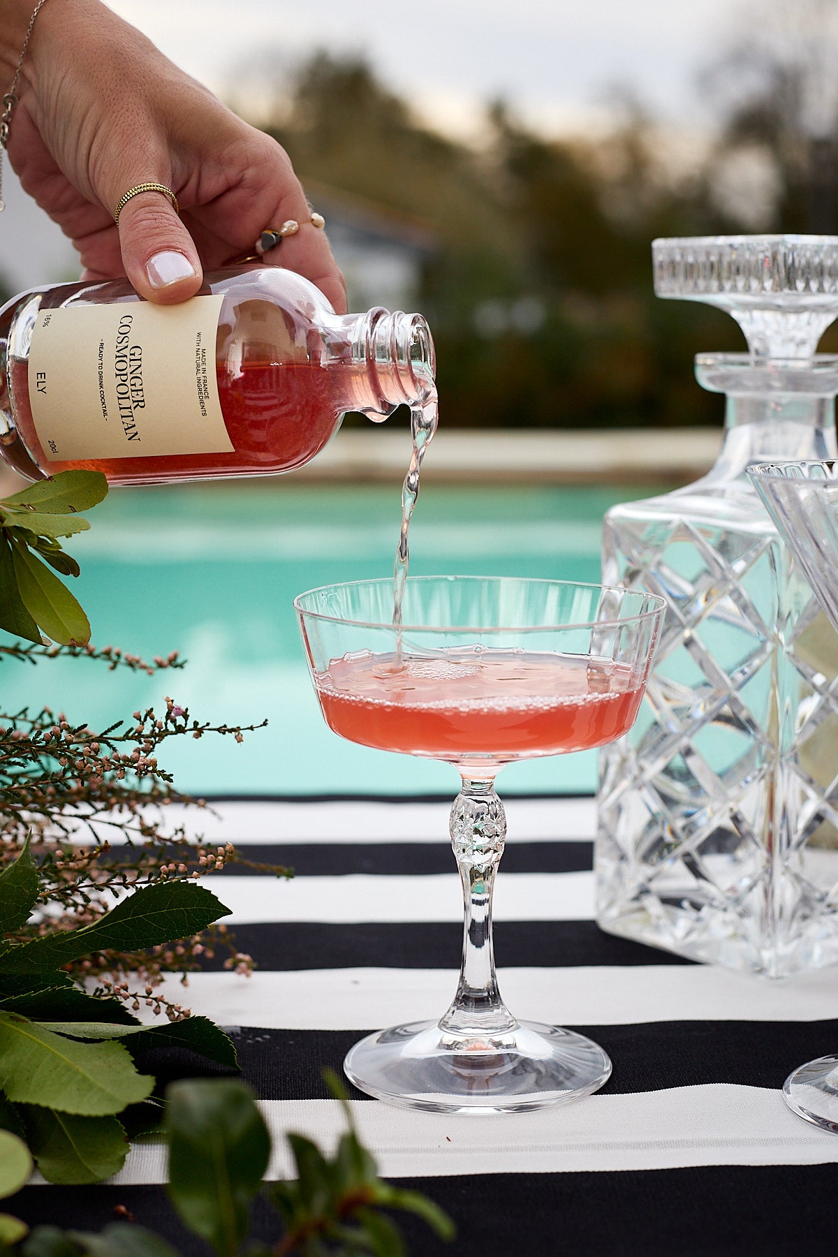 cocktail cosmopolitan prêt à boire et verre à pied élégant 