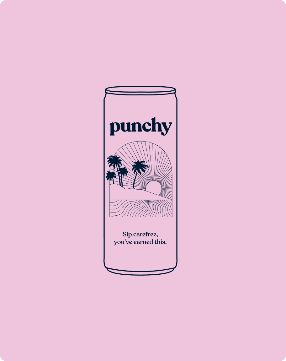 dessin de la canette peche sur fond rose, "sirotez sans souci, vous l'avez bien mérité"