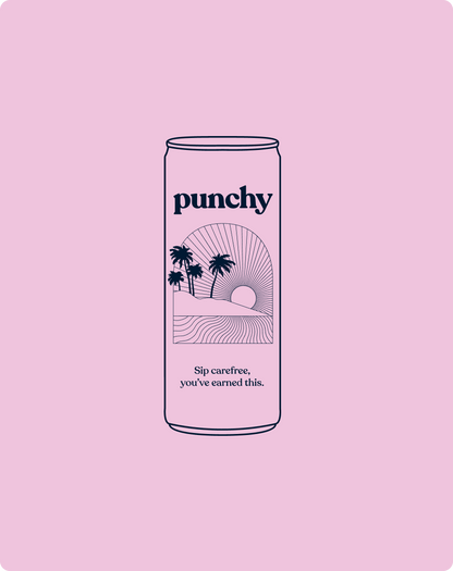 dessin de la canette peche sur fond rose, "sirotez sans souci, vous l'avez bien mérité"